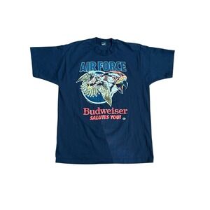Vintage 1987 Budweiser Salutes You‎ Air Force 3D Emblem T-Shirt USA Mens XL